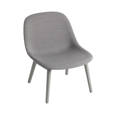 MUUTO Chaise lounge Fiber tissu gris Remix 133 & pi&egrave;tement bois - 