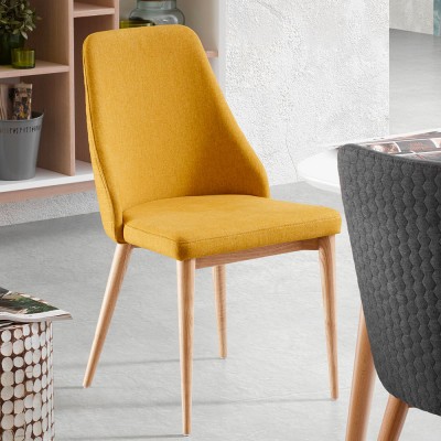Rosie - 4 chaises en tissu rembourr&eacute; - couleur - jaune moutarde