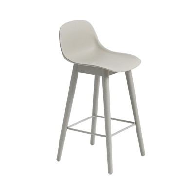 Tabouret avec dossier Fiber composite bois et plastique gris & pi&egrave;tement bois H87,5 cm - Muuto