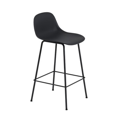 Muuto - Tabouret de bar Fiber Tube Base avec dossier, H&nbsp;65&nbsp;cm, noir