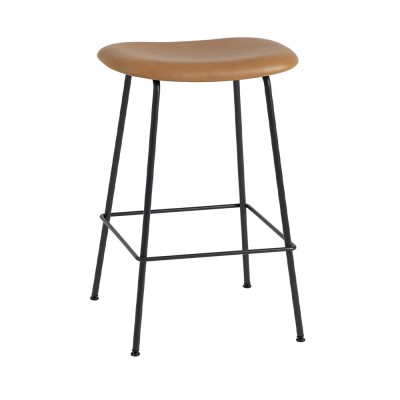 Tabouret Fiber cuir cognac & pi&egrave;tement acier H66 cm - Muuto