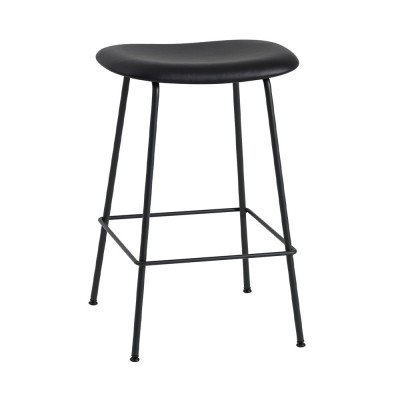Tabouret Fiber cuir noir & pi&egrave;tement acier H66 cm - Muuto