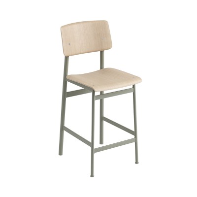 Muuto Tabouret de bar Loft - gris-vert/ ch&ecirc;ne - Hauteur d'assise 65 cm