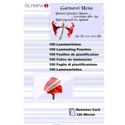 OLYMPIA Pochettes de plastification &agrave; chaud, Pour cartes de visite, 125 microns, 100 pochettes tansparentes