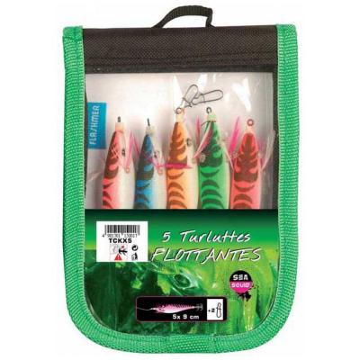 FLASHMER Pack turluttes Squider flottant x5 p&ecirc;che des seiches/calamars