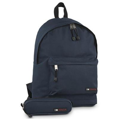 ITACA Sac &agrave; dos avec poche crayon bleu marine  