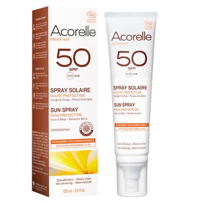 ACORELLE Spray Solaire Bio - SPF 50 Tr&egrave;s Haute Protection - 