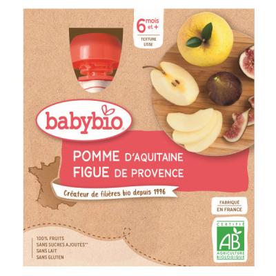 BABYBIO  Gourdes - 4x90g - D&egrave;s 6 mois Pomme - Figue de Provence