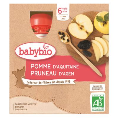 BABYBIO FRUITS  - Gourdes pomme, pruneau d&egrave;s 6 mois 4x90g