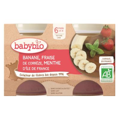 BABYBIO  Mes Fruits - 2 x 130 g Banane Fraise Menthe - 6 mois