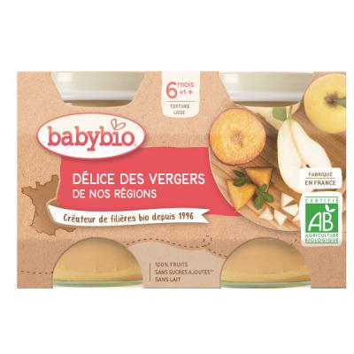 BABYBIO  Mes Fruits - 2 x 130 g D&eacute;lices des Vergers - 4 mois