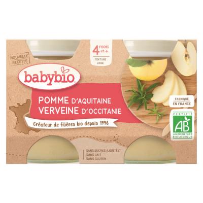 BABYBIO  Petits Pots Pomme Verveine d&egrave;s 4 mois 2x130g