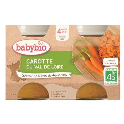 BABYBIO  - Petit Pot B&eacute;b&eacute; Carotte - Bio - 2x130g - D&egrave;s 4 mois