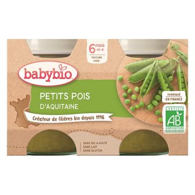 BABYBIO  - Petit Pot B&eacute;b&eacute; Petits pois - Bio - 2x130g - D&egrave;s 6 mois