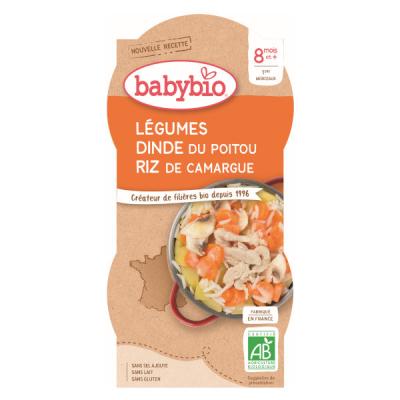 BABYBIO  - Bol L&eacute;gumes Dinde Riz - Bio - 2x200g - D&egrave;s 8 mois