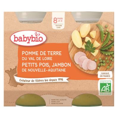 BABYBIO  Petits Pots Menu L&eacute;gumes & Jambon Bio d&egrave;s 8 mois 2 x 200 g