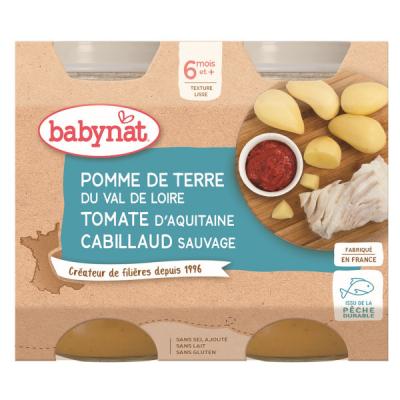 BABYBIO  Repas Midi Pot Pomme de Terre Tomate Cabillaud +6m Bio 2 x 200g