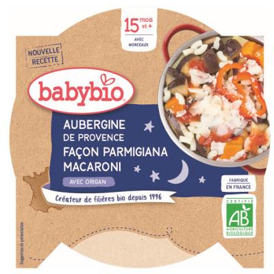 BABYBIO Plat B&eacute;b&eacute; D&egrave;s 15 Mois, Aubergines P&acirc;tes  - L'assiette De 260 G