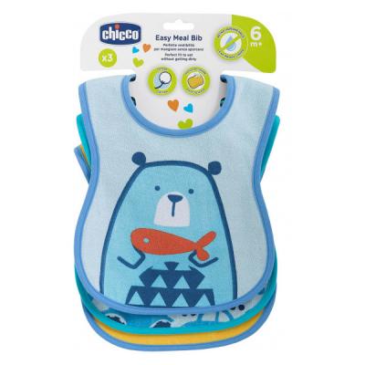 CHICCO  bavoir gar&ccedil;ons 35,5 cm coton bleu clair/jaune 3 pi&egrave;ces
