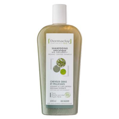 DERMACLAY  Shampoing Traitant Bio Cheveux Gras et Pellicules Argile Verte 400ml 