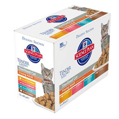 HILL S SCIENCE PLAN Hill's Adult Sterilised Multipack pour jeune chat 1 bo&icirc;te (12 x 85 g)