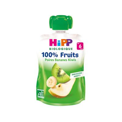  HIPP Gourde 100% Fruits - D&egrave;s 6 Mois - 90g Poire Banane Kiwi