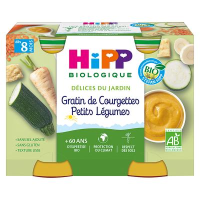 HIPP  Bio D&eacute;lices du Jardin Pot Gratin de Courgettes Petis L&eacute;gumes +8m 2 x 190g