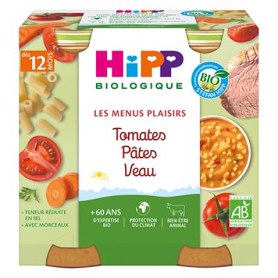  Hipp Bio Les Menus Plaisirs Pot Tomates P&acirc;tes Veau +12m 2 x 250g
