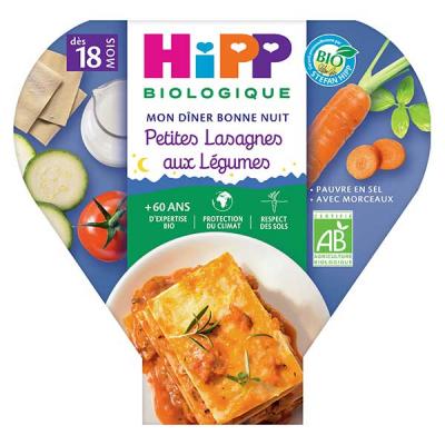 HIPP  Bio Mon D&icirc;ner Bonne Nuit Assiette Petites Lasagnes aux L&eacute;gumes +18m 260g