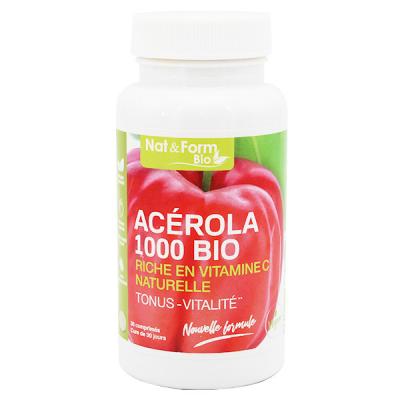 NAT & FORM  Biologique Ac&eacute;rola 1000 Bio 30 Comprim&eacute;s