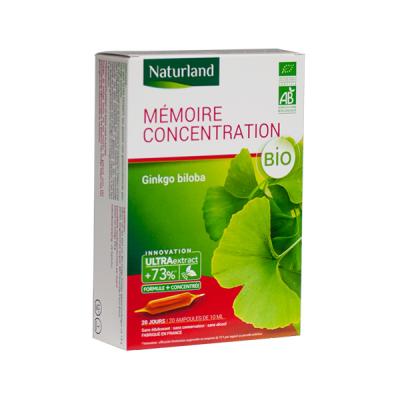NATURLAND  Ginkgo Biloba Bio 20 Ampoules - Bo&icirc;te 20 ampoules de 10 ml