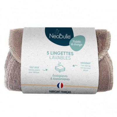NEOBULLE Lot de 5 lingettes lavables en bambou et coton N&eacute;obulle