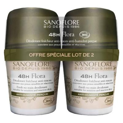 SANOFLORE  d&eacute;odorant bio roll on 50ml Flora lot de 2 roll'ons x 50ml