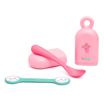 SUAVINEX Set cuill&egrave;re, &eacute;tui &agrave; cuill&egrave;res, attache serviette rose