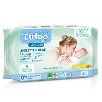 TIDOO Lingettes b&eacute;b&eacute; parfum&eacute;es au calendula en fibres compostables x58