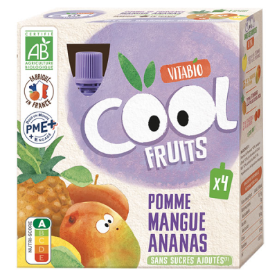 VITABIO  Cool Fruits Pomme Mangue Ananas Ac&eacute;rola Bio 4 x 90g