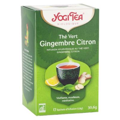 YOGI TEA  Infusion Ayurv&eacute;dique Th&eacute; Vert Gingembre Citron Bio 17 sachets