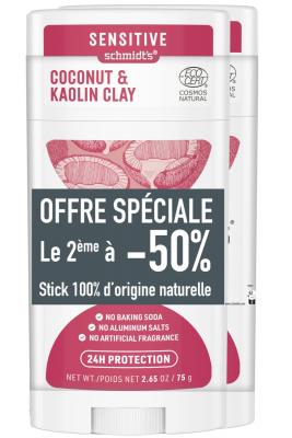 SCHMIDT S Schmidt's D&eacute;odorant Noix de Coco & Argile Lot de 2 - Stick 150 g