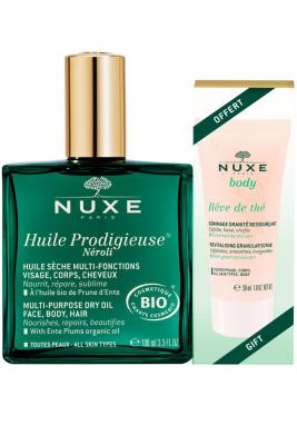 NUXE  Huile Prodigieuse N&eacute;roli Bio 100ml + R&ecirc;ve De Th&eacute; Gommage 30ml