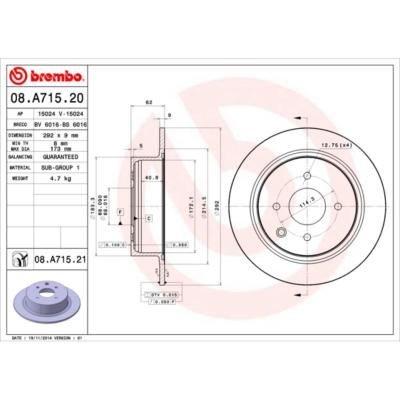 BREMBO Disque de frein arriere  08.A715.21 (Jeu de 2)