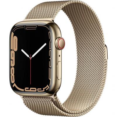 Apple Watch Series 7 (2021) GPS + Cellular 45 mm - Acier inoxydable Or - Bracelet milanais Or