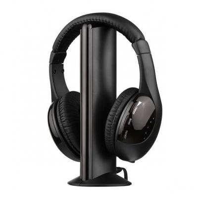 LA COQUE FRANCAISE Casque Hifi st&eacute;r&eacute;o 5 en 1, sans fil, avec Radio FM,Microphone HD avec emetteur et support Noir