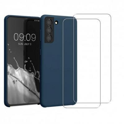 EVETANE Coque pour Galaxy S21 Plus 5g antichoc bleu marine + 2 vitres []