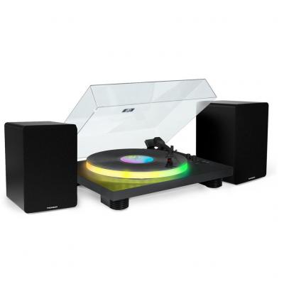 PARTY Tourne Disque 33/45/78 tours Bluetooth avec Plateau Lumineux LED - Big Ben BTTDLIGHT, avec Enceintes Thomson Bois 50W 