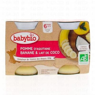 BABYBIO  Petits Pots Pomme Banane Coco 2x130 g - 6+ Mois - BIO
