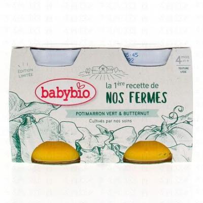 BABYBIO  Nos Fermes Potimarron Vert et Butternut - 2x130 g - D&egrave;s 4 mois