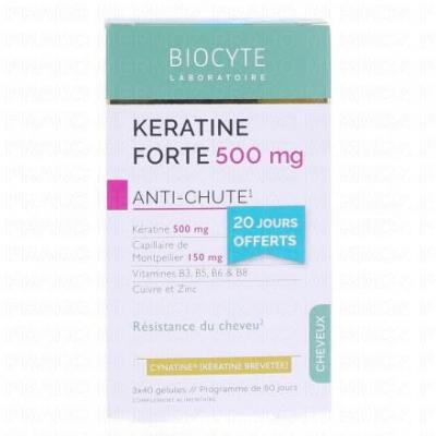 BIOCYTE  Pack K&eacute;ratine Forte 500mg Anti Chute R&eacute;sistance du Cheveu 120 G&eacute;lules 