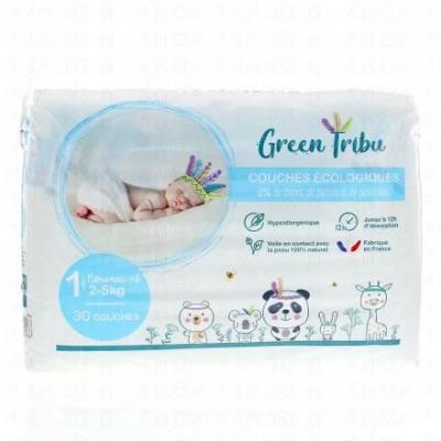 GREEN TRIBU  30 couches hypoallerg&eacute;nique pour b&eacute;b&eacute; taille 1-2 &agrave; 5kg