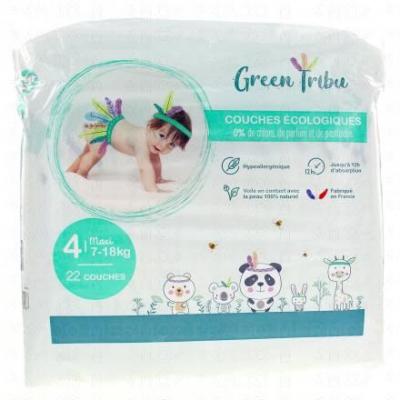 GREEN TRIBU  22 couches hypoallerg&eacute;nique pour b&eacute;b&eacute; taille 4-7 &agrave; 18kg