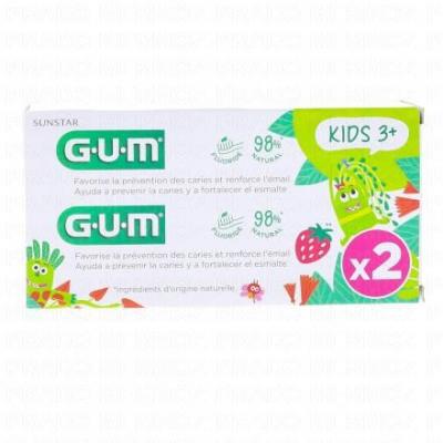 GUM  Kids dentifrice fluor&eacute; go&ucirc;t fraise 3ans+ lot de 2 tubes 50ml